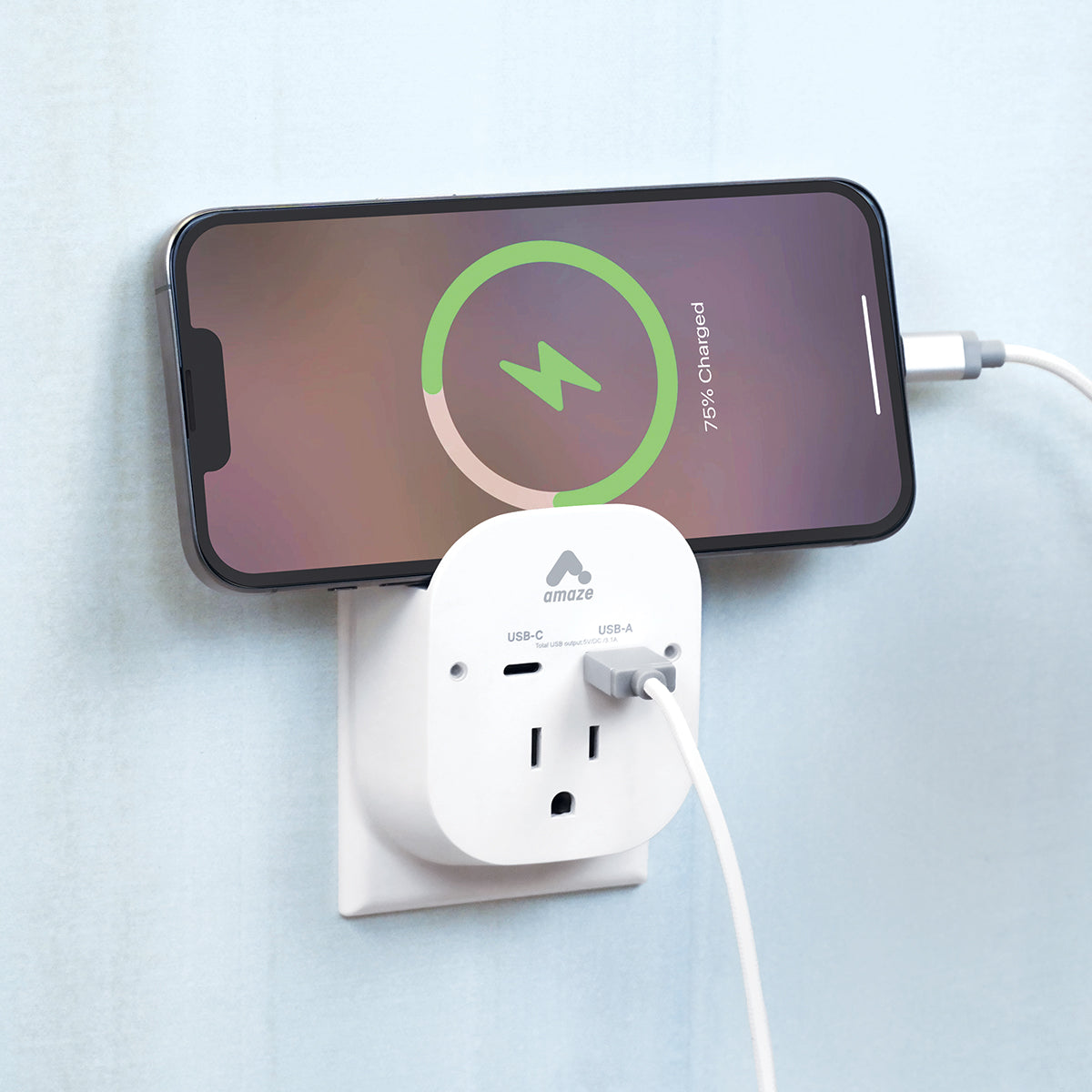Amaze Dual Port USB Wall Charger with Phone Holder image 1