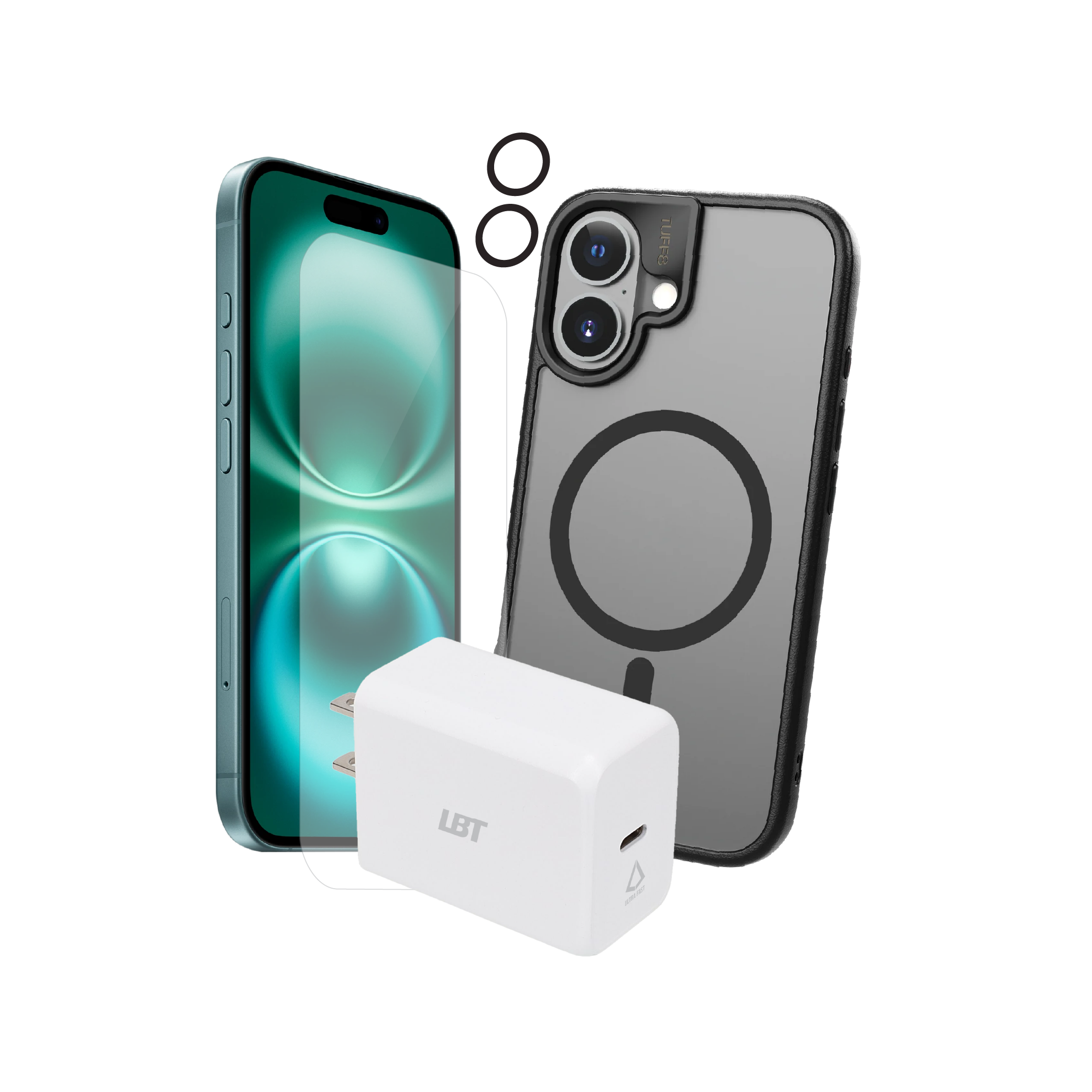 iPhone 16 4-in-1 Bundle - GlideGuard Case, Tempered Glass, Camera Guard, 30W2 PD Charger