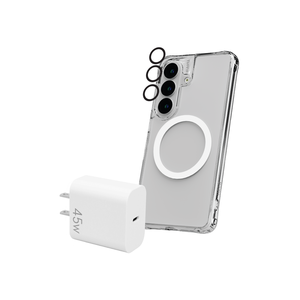 Samsung Galaxy S26 3-in-1 Bundle - Clear Mag Case, Camera Guard, 45W PD Charger