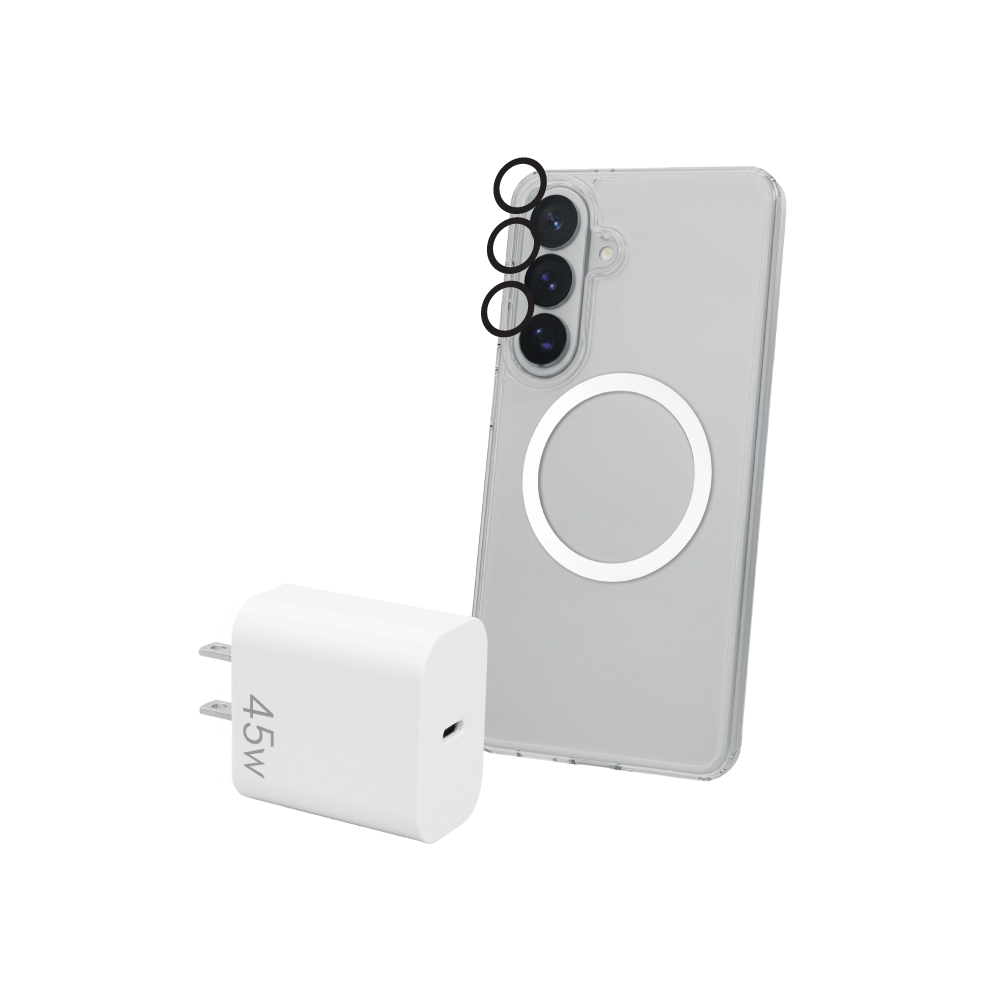 Samsung Galaxy S26+ 3-in-1 Bundle - Clear Mag Case, Camera Guard, 45W PD Charger