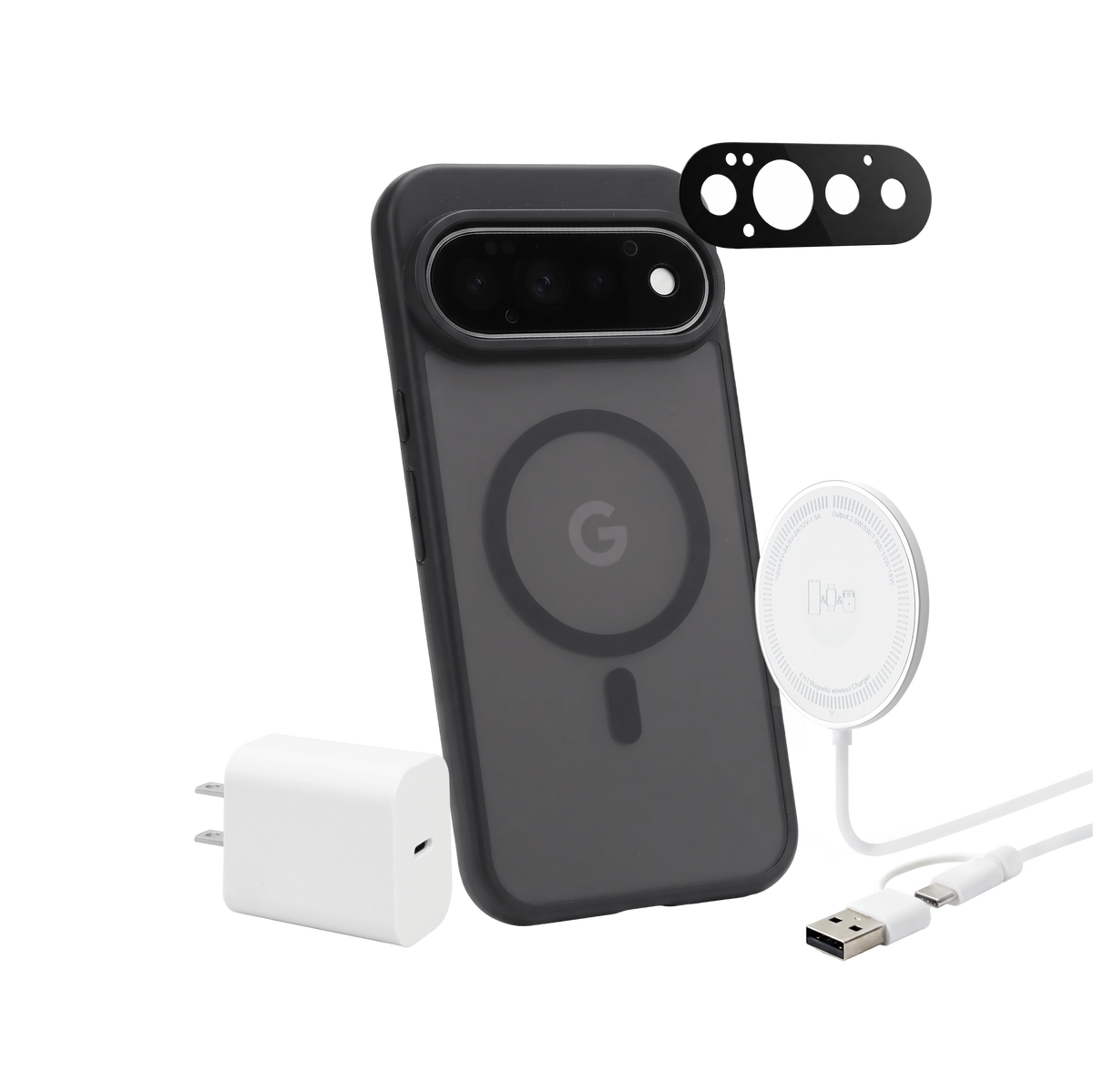 Google Pixel 11 Pro 4-in-1 Bundle - GlideGuard Case, Camera Guard, 45W PD Charger, Puck Charger