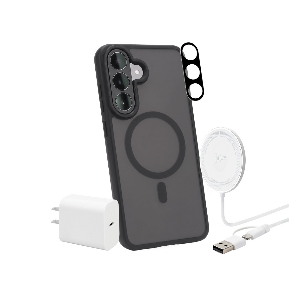 Samsung Galaxy S26 FE 4-in-1 Bundle - GlideGuard Case, Camera Guard, 45W PD Charger, Puck Charger