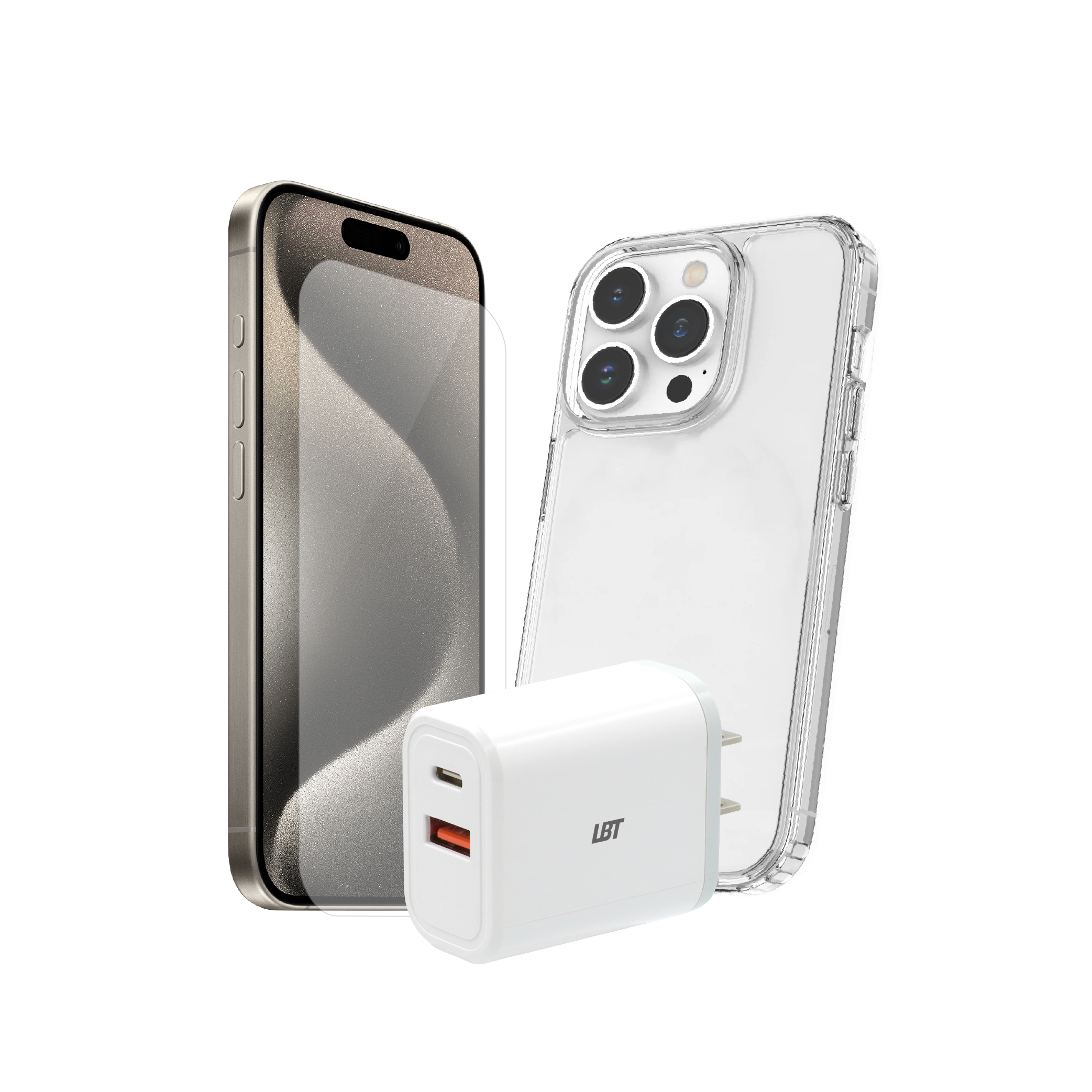 Pack 3-en-1 pour iPhone 15 Pro : coque magnétique, verre trempé, chargeur PD 30 W 