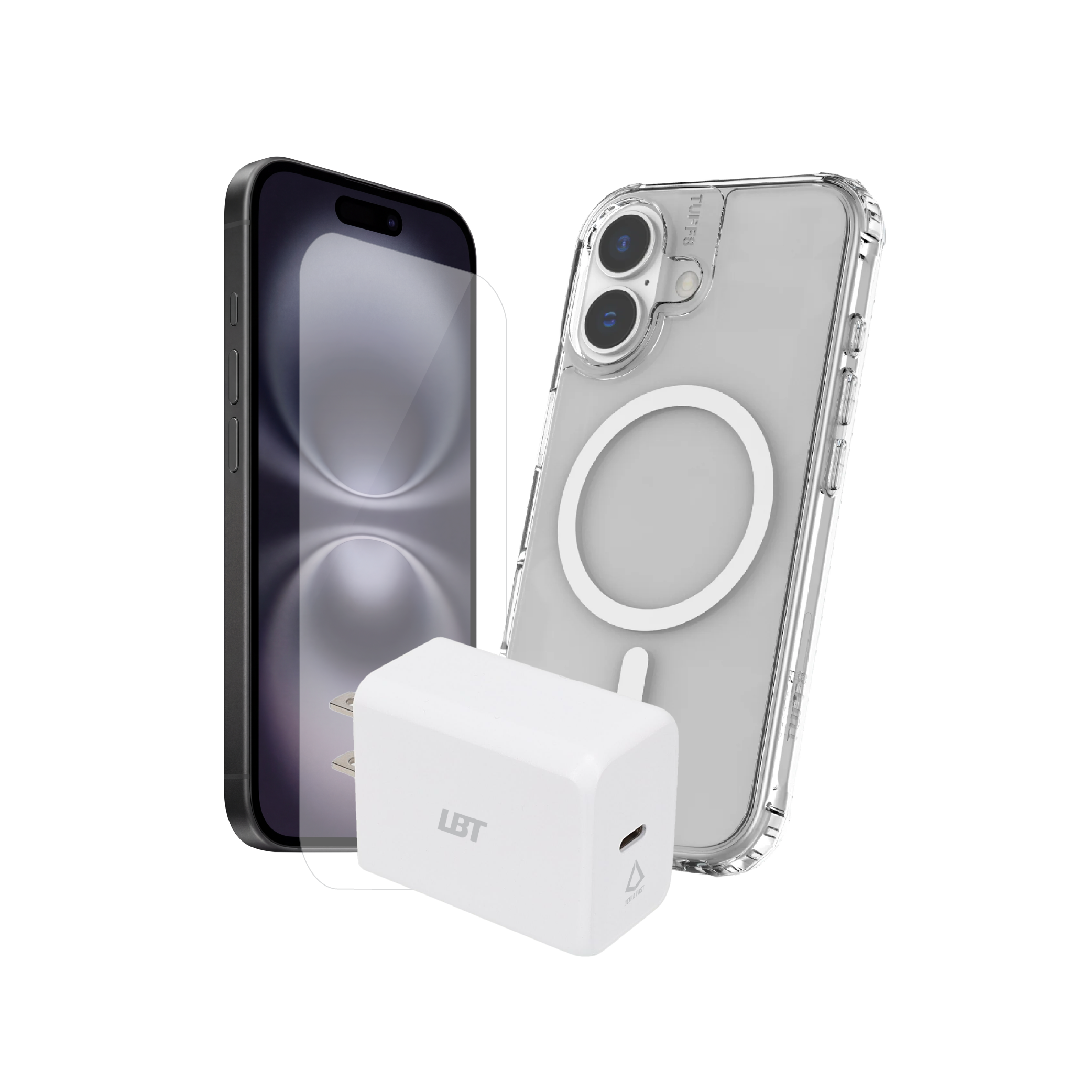 iPhone 16 Plus 3-in-1 Bundle - Clear Mag Case, Tempered Glass, 30W PD Charger