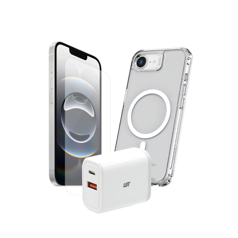 iPhone 16e 3-in-1 Bundle - Clear Mag Case, Tempered Glass, 30W PD Charger