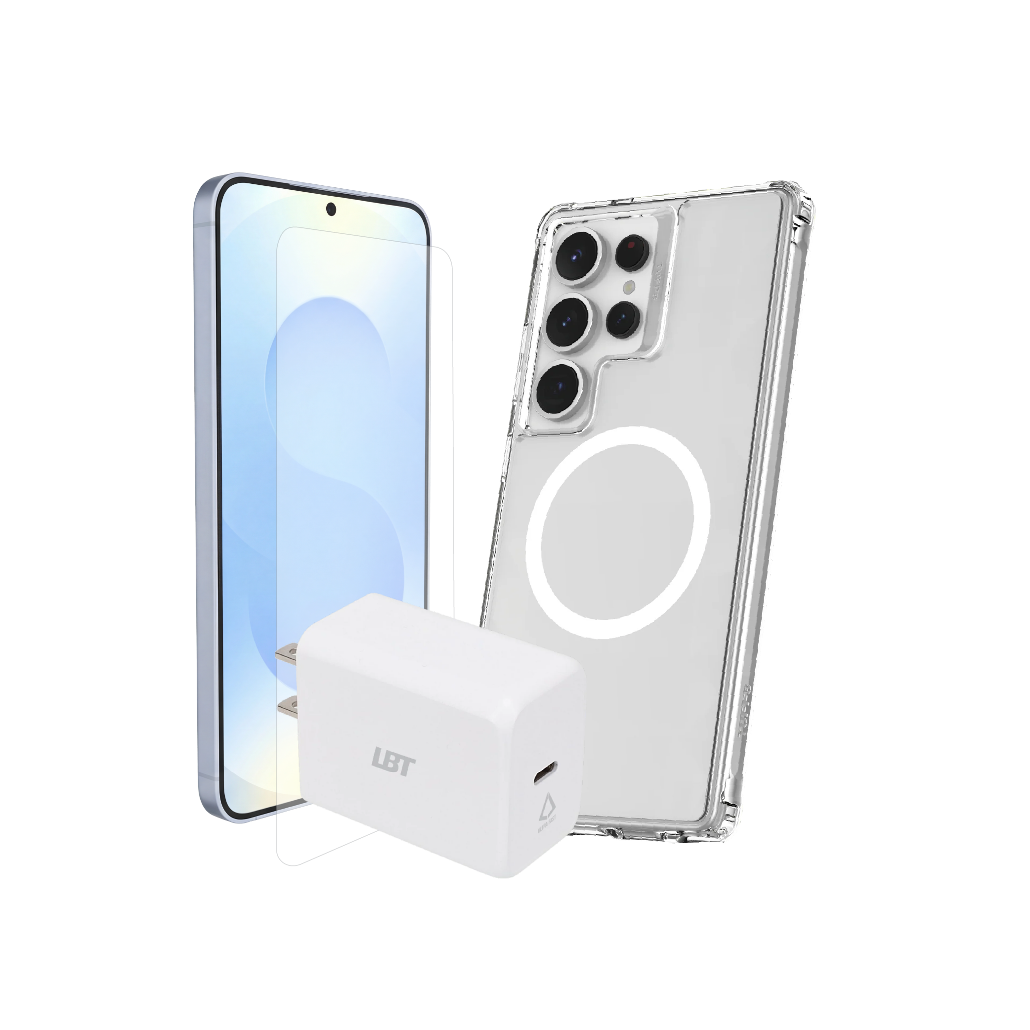 Samsung Galaxy S25 Ultra 3-in-1 Bundle - Clear Mag Case, Tempered Glass, 30W PD Charger