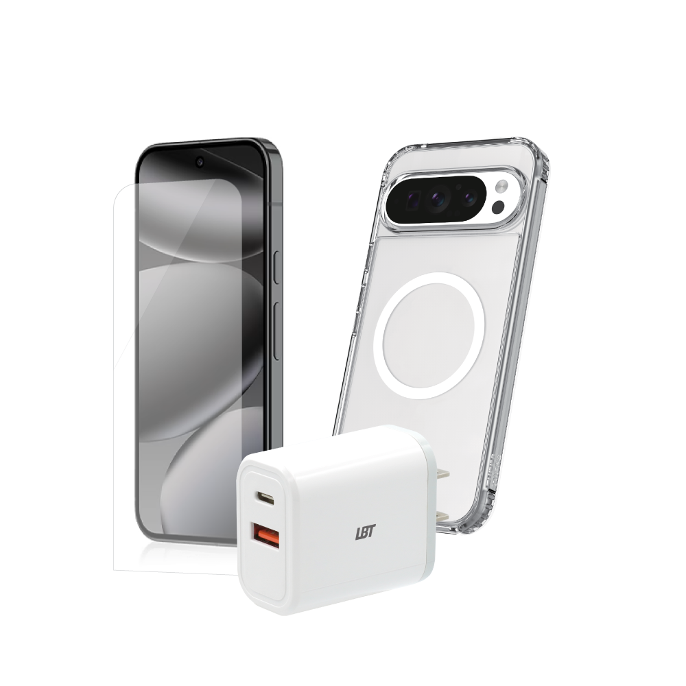 Pack 3-en-1 Google Pixel 10 / 10 Pro : coque magnétique transparente, verre trempé, chargeur PD 35 W