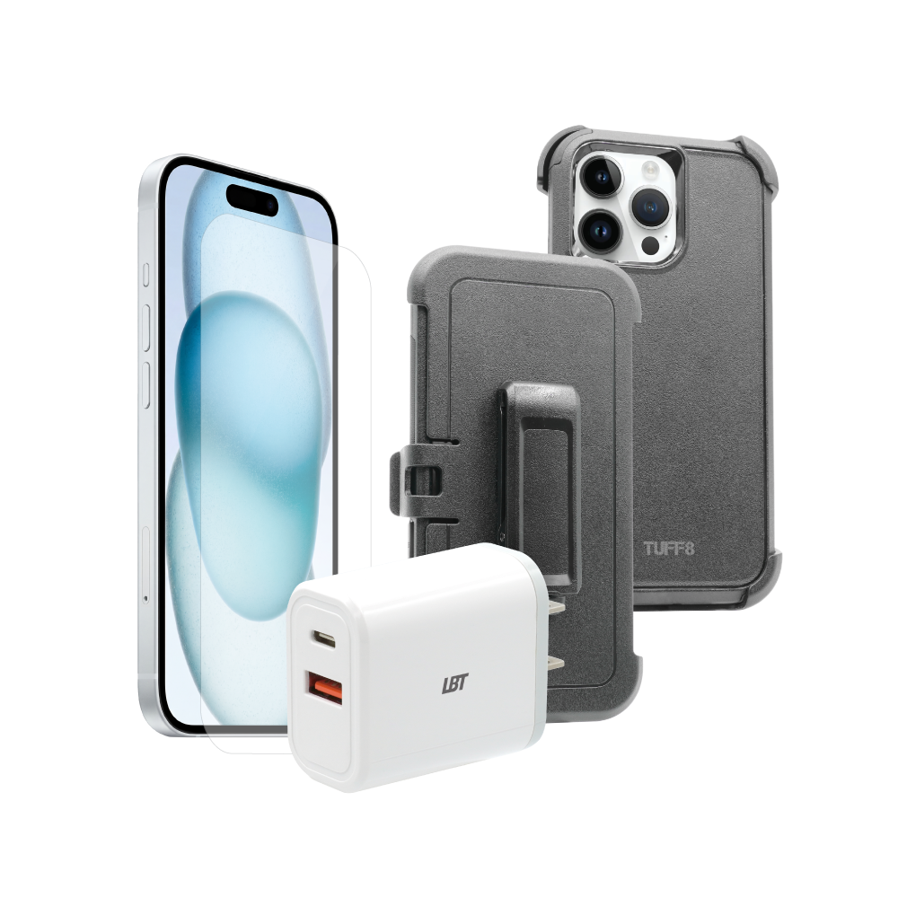 iPhone 15 3-in-1 Bundle - Impact Plus Case, Tempered Glass, 35W PD Charger