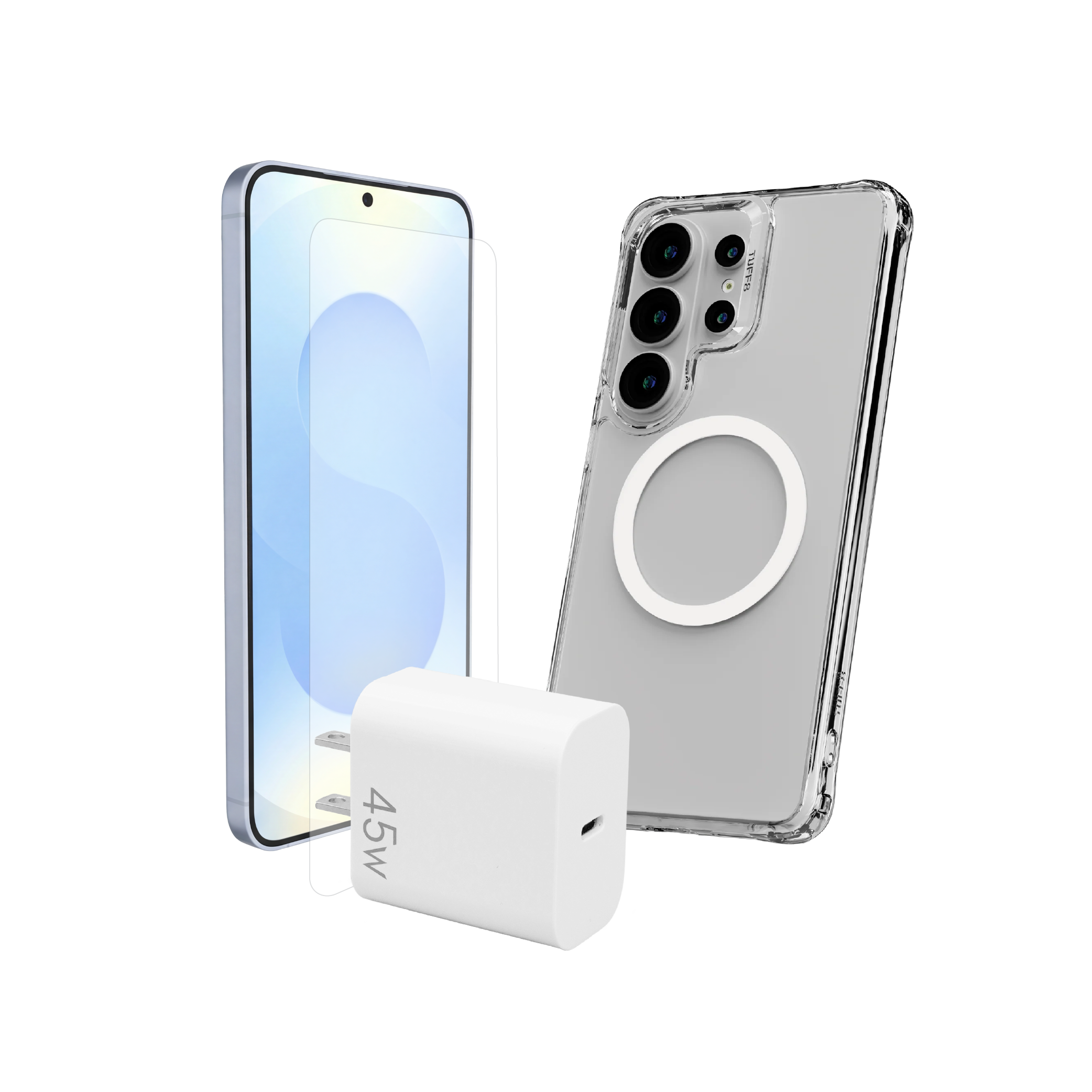 Samsung Galaxy S26 Ultra 3-in-1 Bundle - Clear Mag Case, Tempered Glass, 45W PD Charger