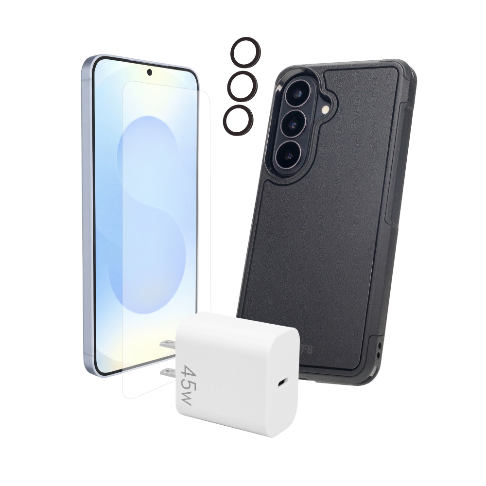 Samsung Galaxy S26 4-in-1 Bundle - Impact Case, Tempered Glass, Camera Guard, 45W PD Charger