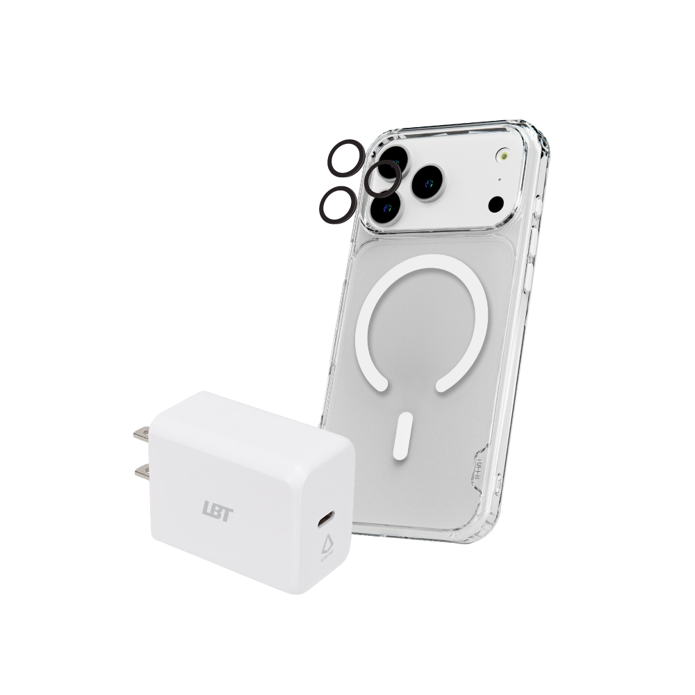 Pack 3-en-1 pour iPhone 17 Pro : coque magnétique transparente, protection d’objectif, chargeur 30 W²