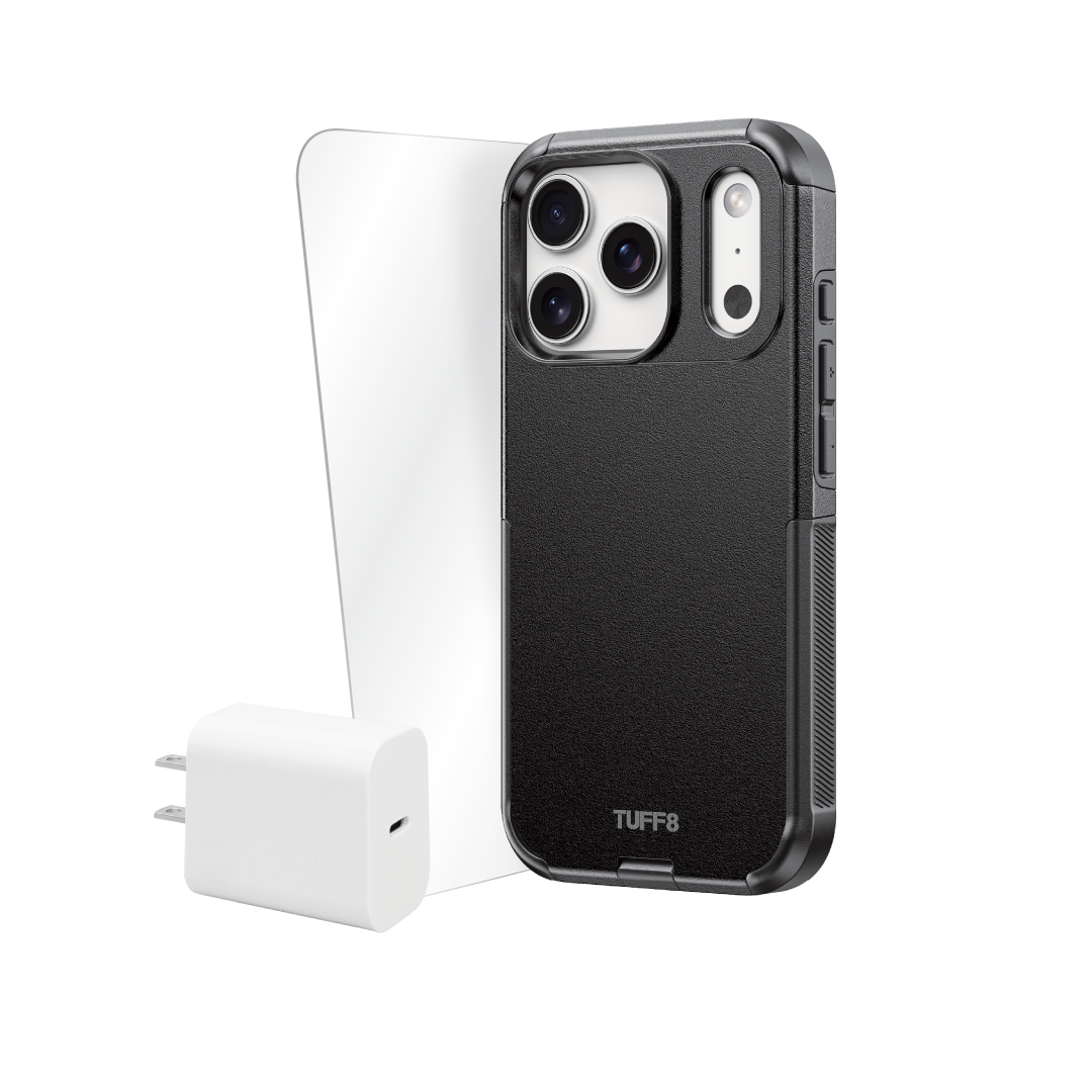 iPhone 18 Pro 3-in-1 Bundle - Impact Case, Tempered Glass, 45W PD Charger