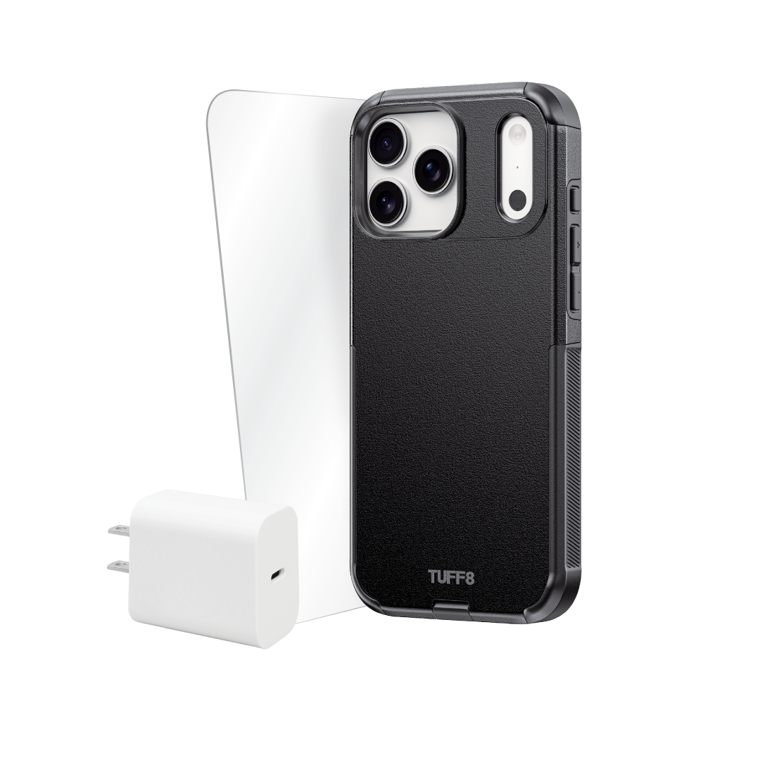 iPhone 18 Pro Max 3-in-1 Bundle - Impact Case, Tempered Glass, 45W PD Charger