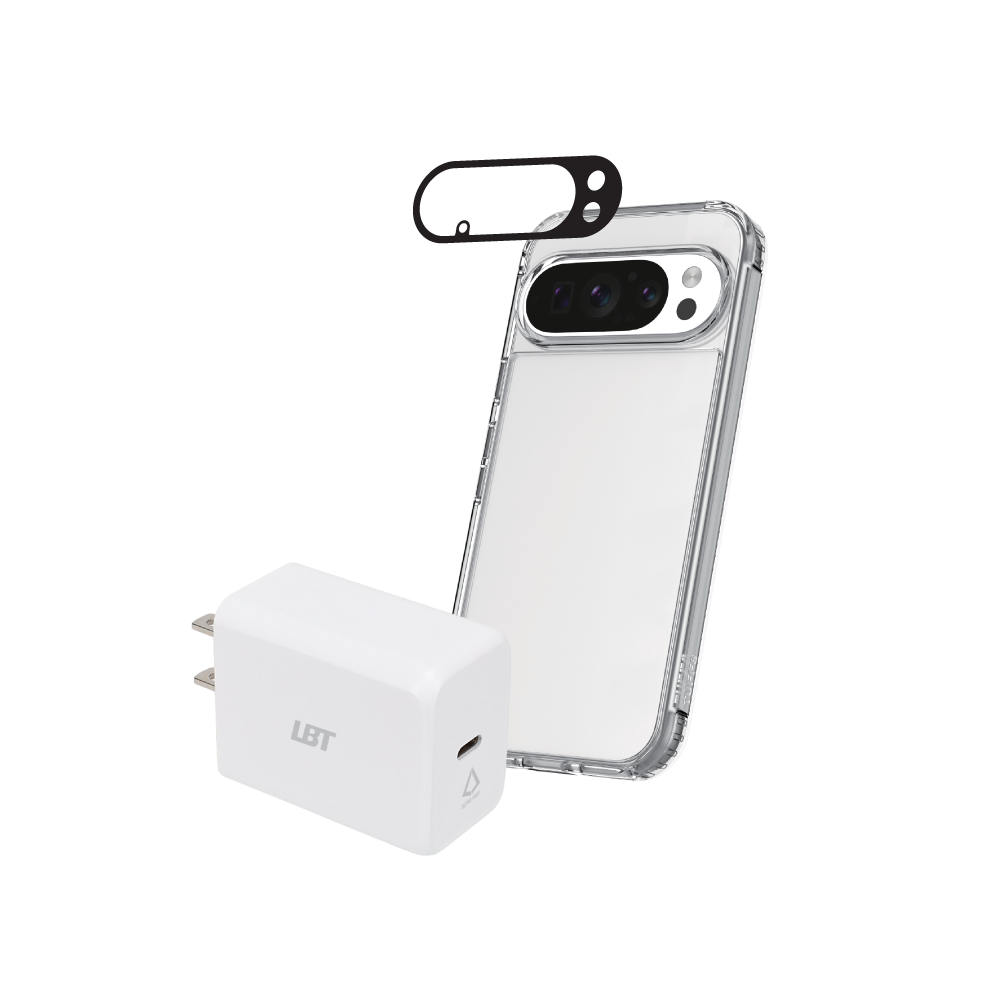 Pack 3-en-1 Google Pixel 10 / 10 Pro : coque transparente, protection d’objectif, chargeur 30 W²