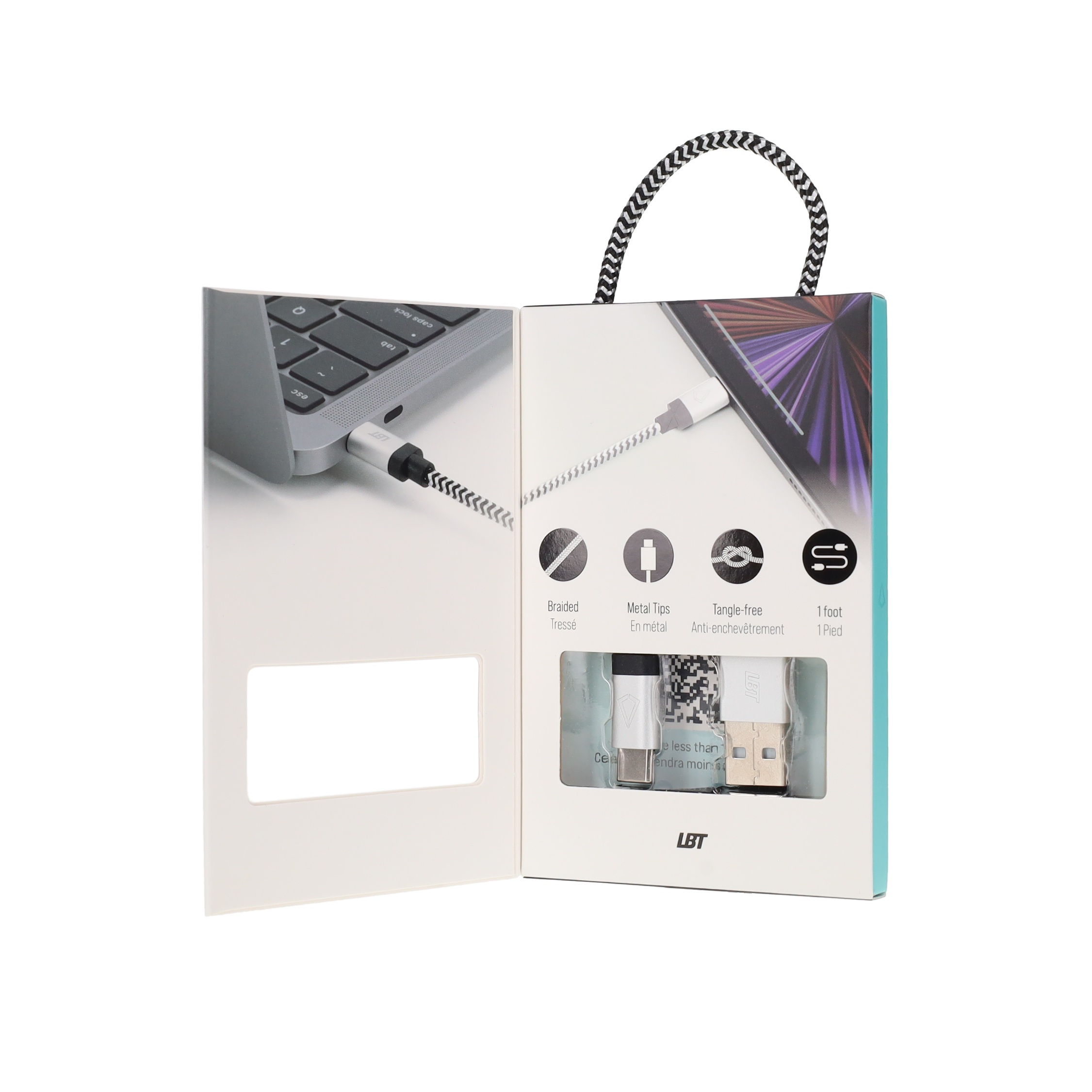 Câble tressé de 30 cm (câble USB-A vers USB-C)