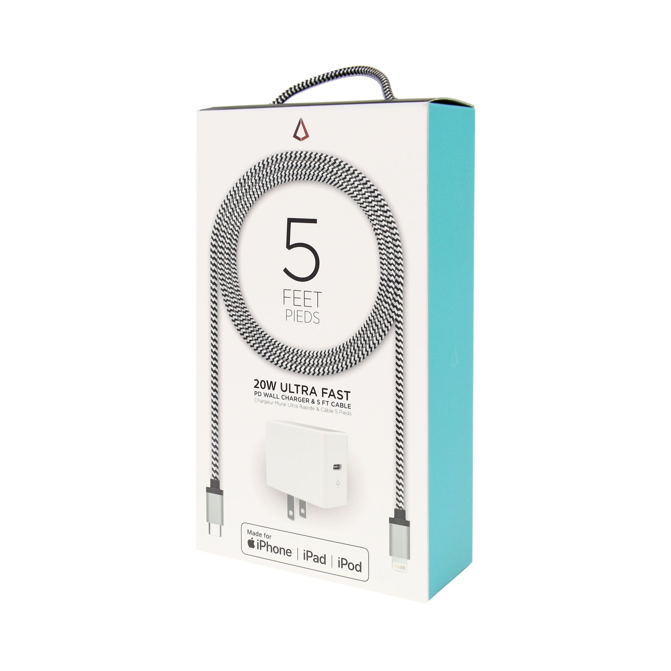 20W PD Wall Charger with 5 ft Braided Cable (USB-C to Lightning)