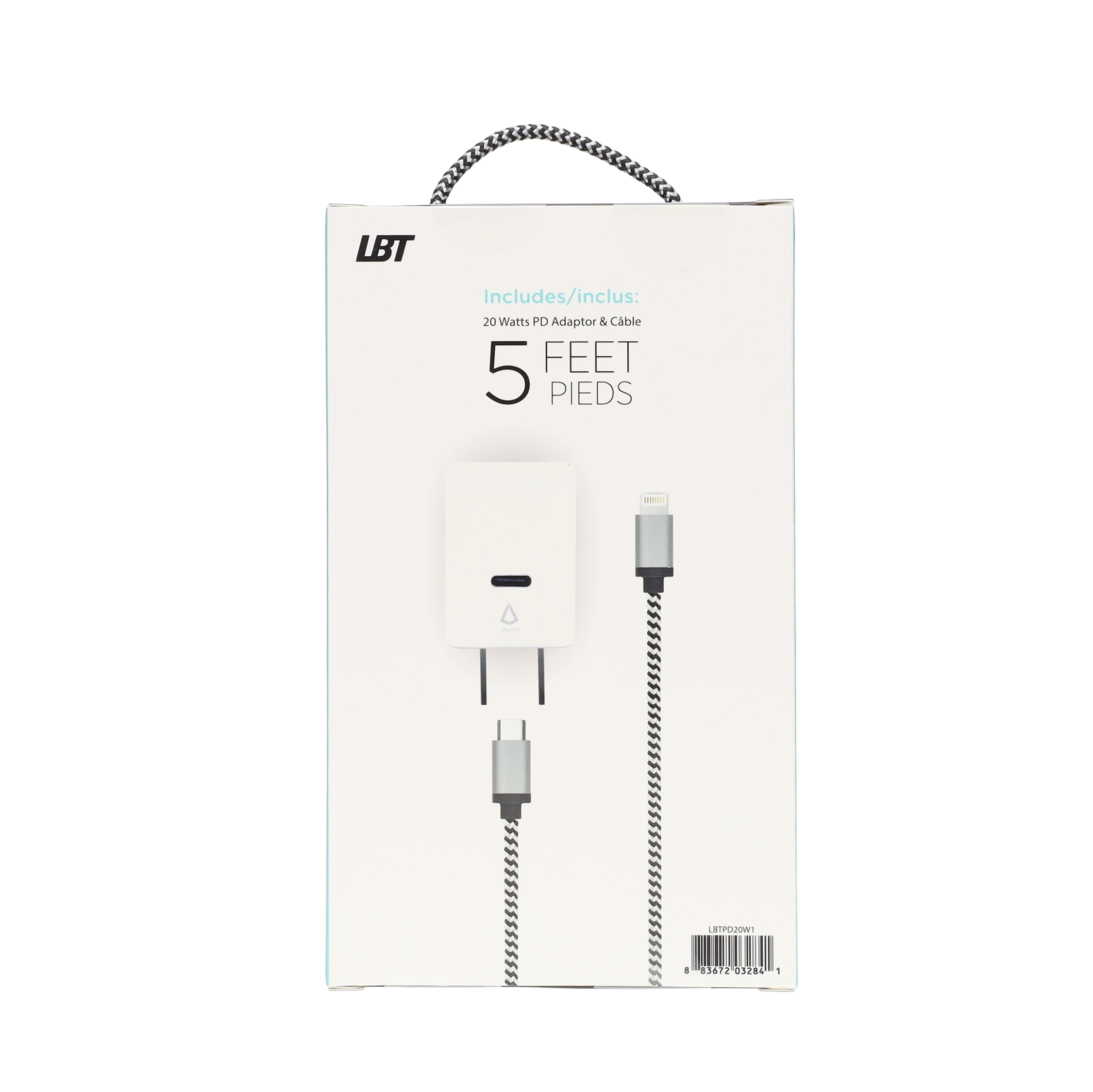 20W PD Wall Charger with 5 ft Braided Cable (USB-C to Lightning)