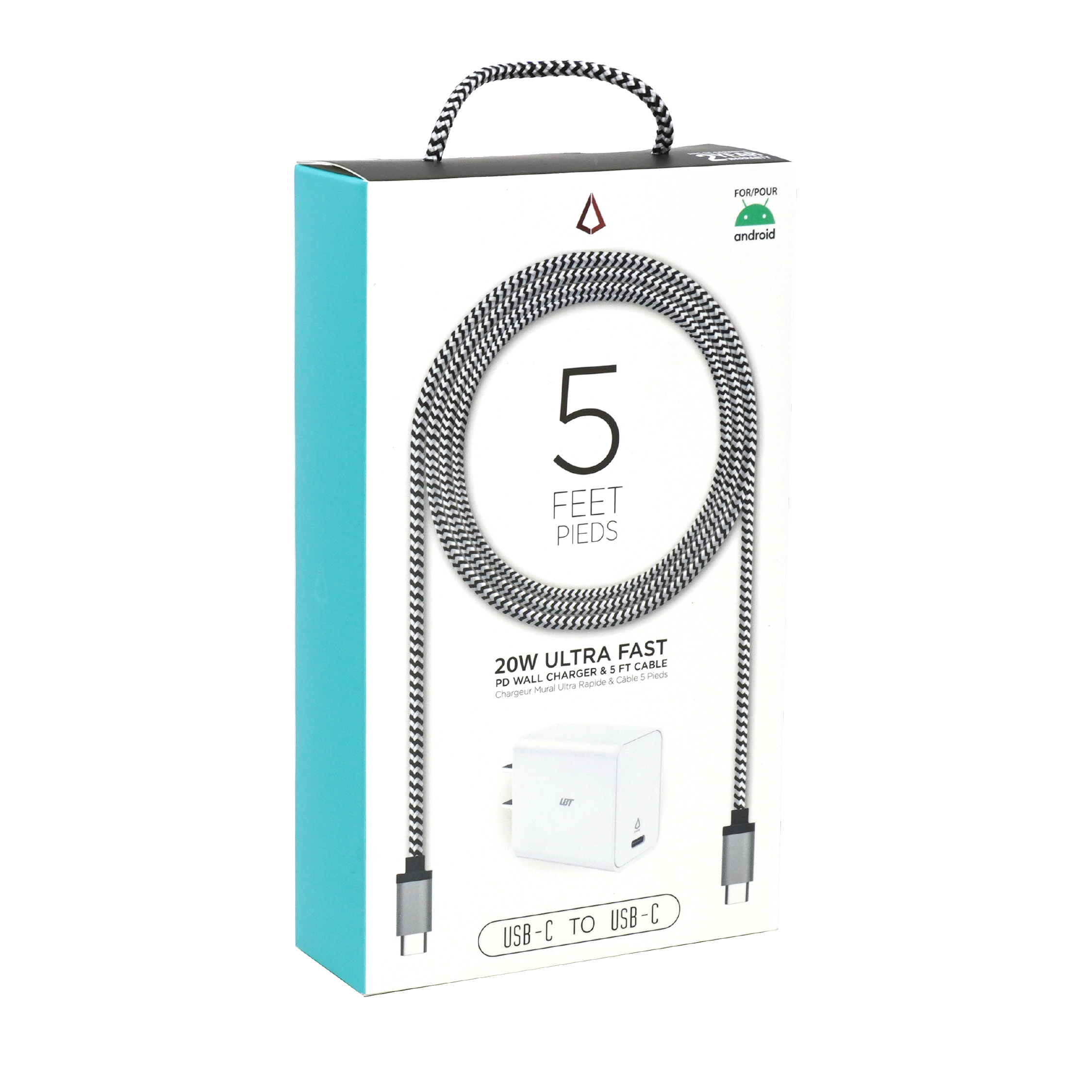 20W PD Wall Charger with 5 ft Braided Cable (USB-C to USB-C)