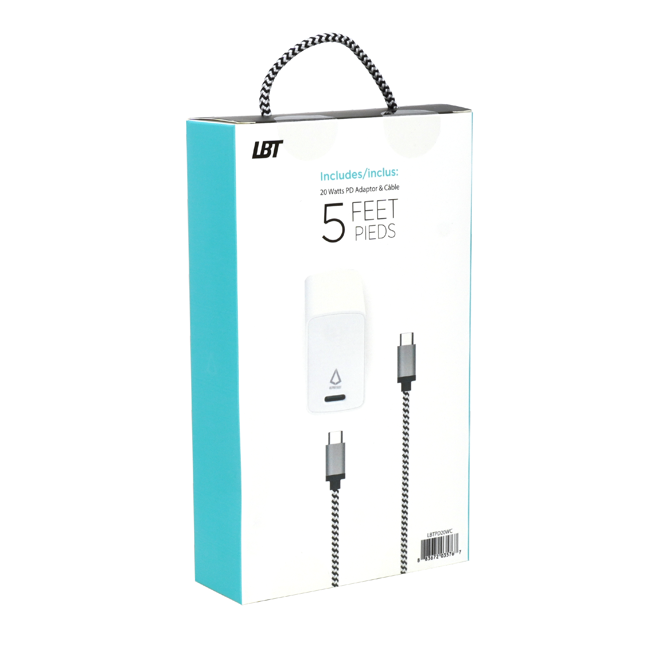 20W PD Wall Charger with 5 ft Braided Cable (USB-C to USB-C)