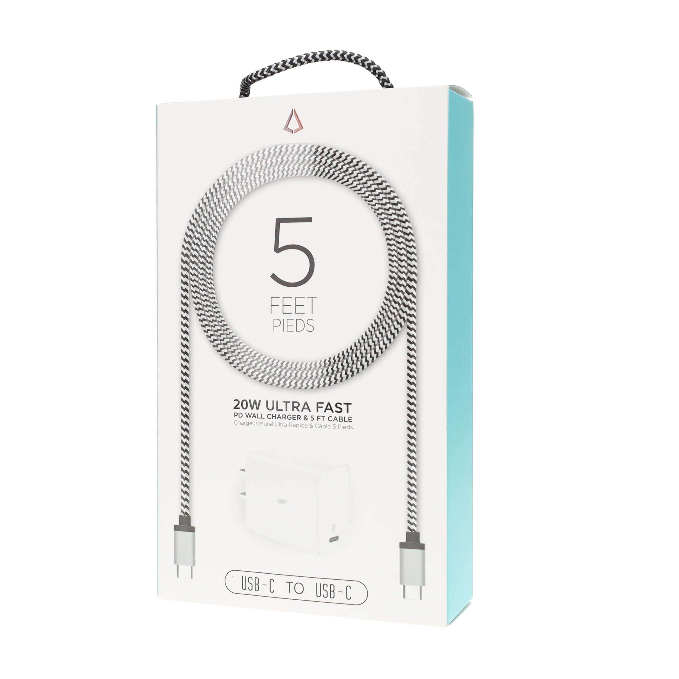 20W PD Wall Charger with 5 ft Braided Cable (USB-C to USB-C)