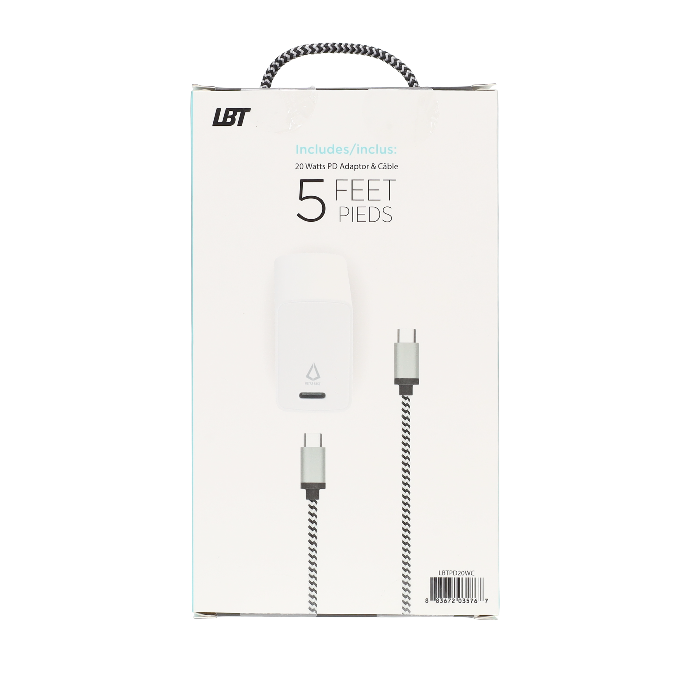 20W PD Wall Charger with 5 ft Braided Cable (USB-C to USB-C)