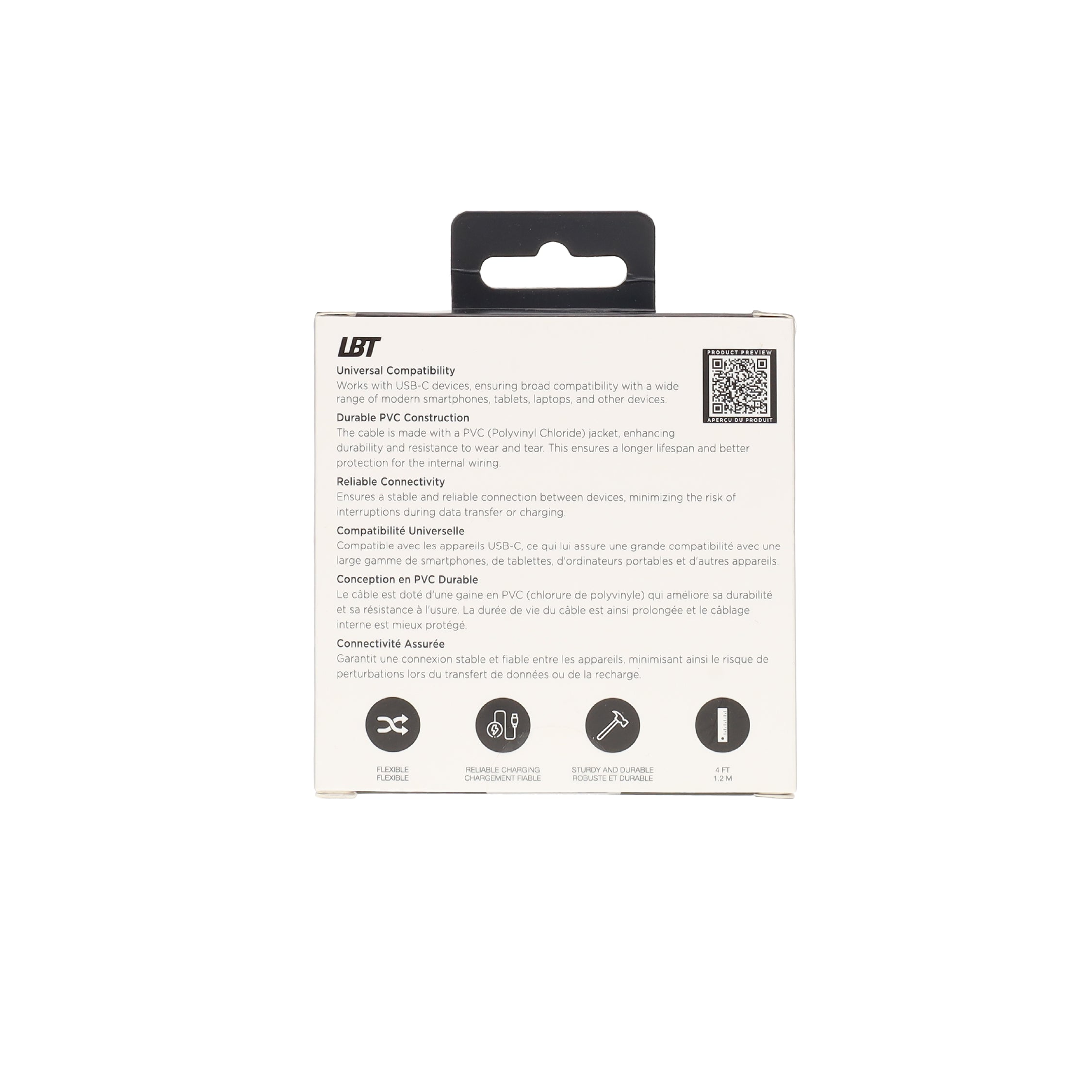 Câble blanc en PVC de 1,2 m (USB-A vers USB-C)