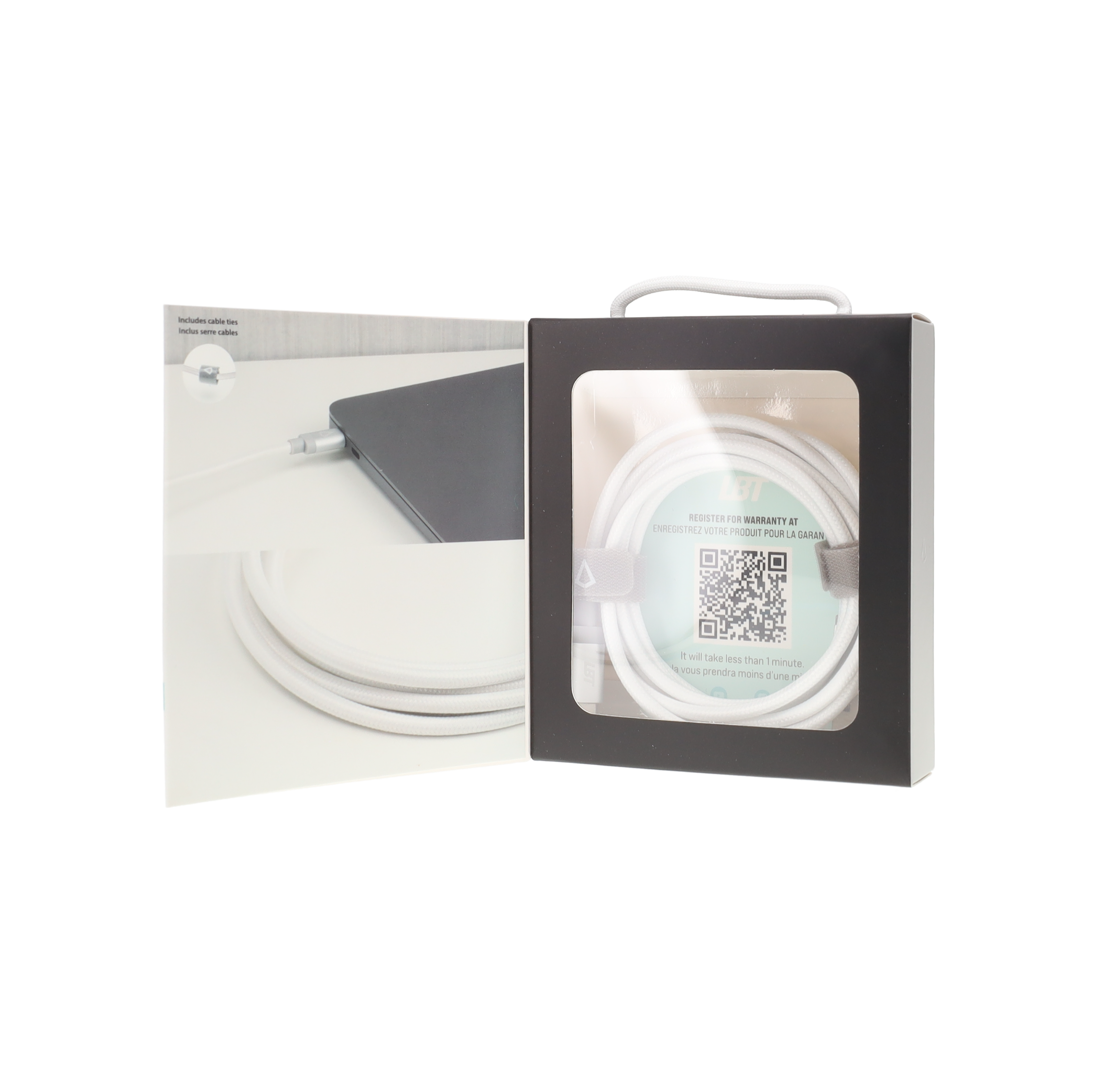 5 ft Braided White Cable (USB-A to USB-C)