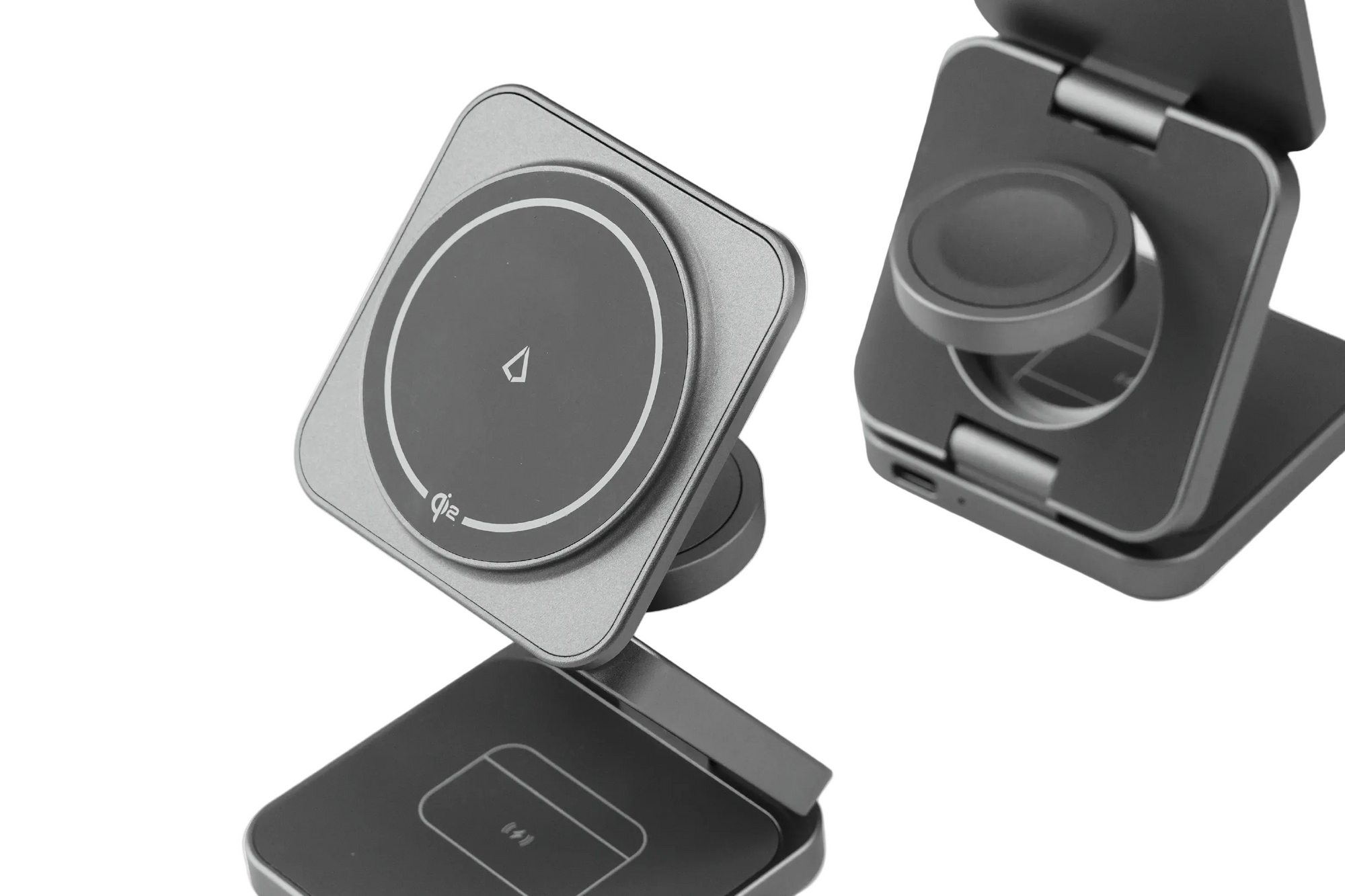 Wireless charging pad and stand on a white background