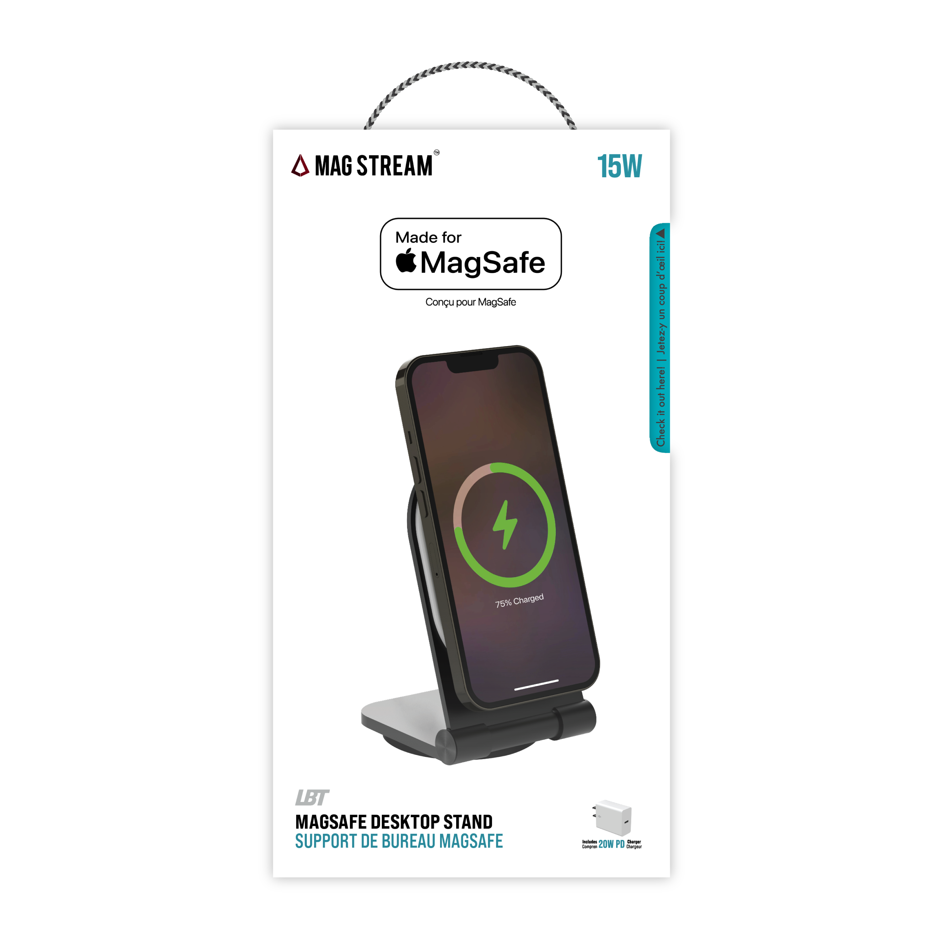 Chargeur sans fil Mag Stream Stand 15 W (Noir minuit)