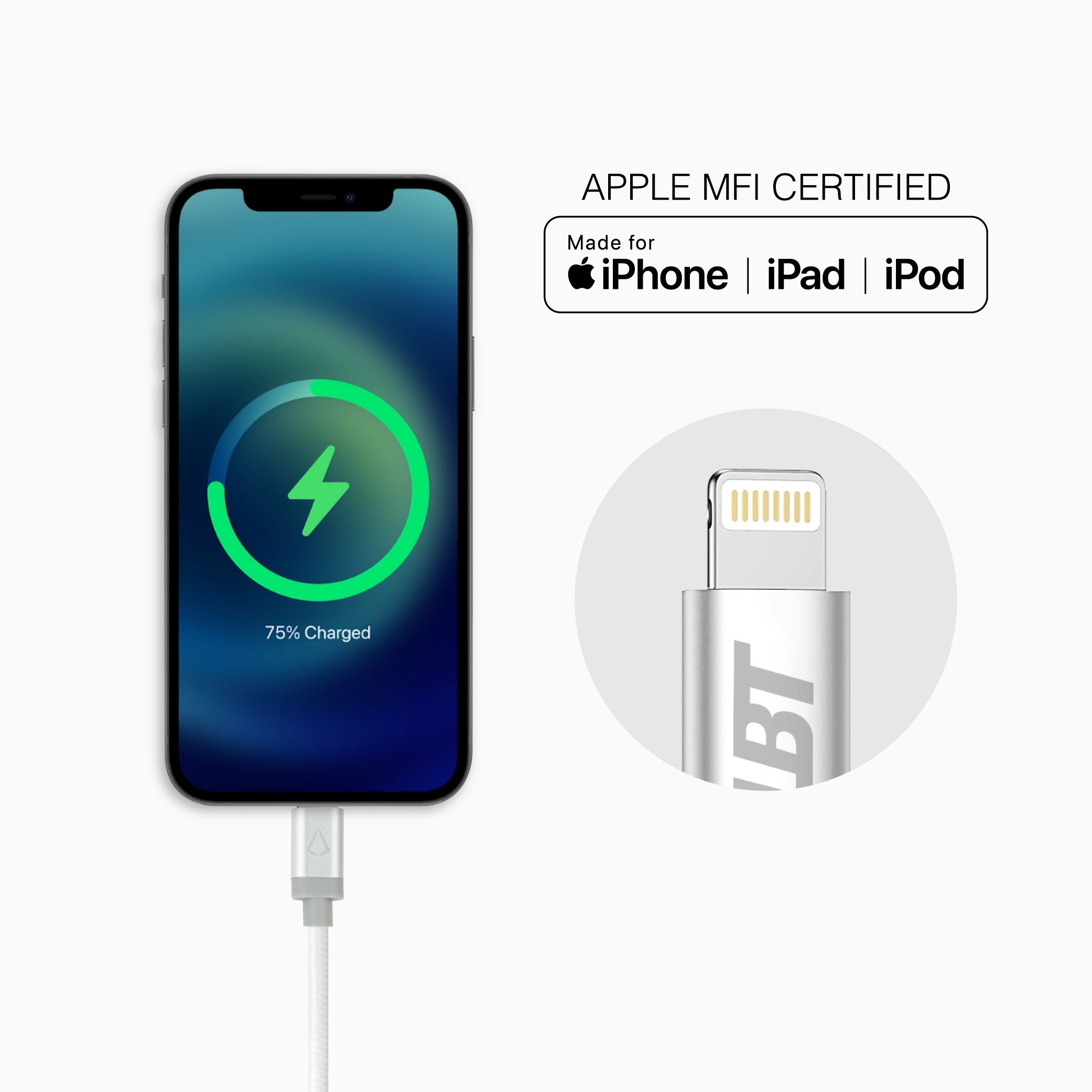 Câble blanc tressé de 3 m (USB-A vers Lightning)