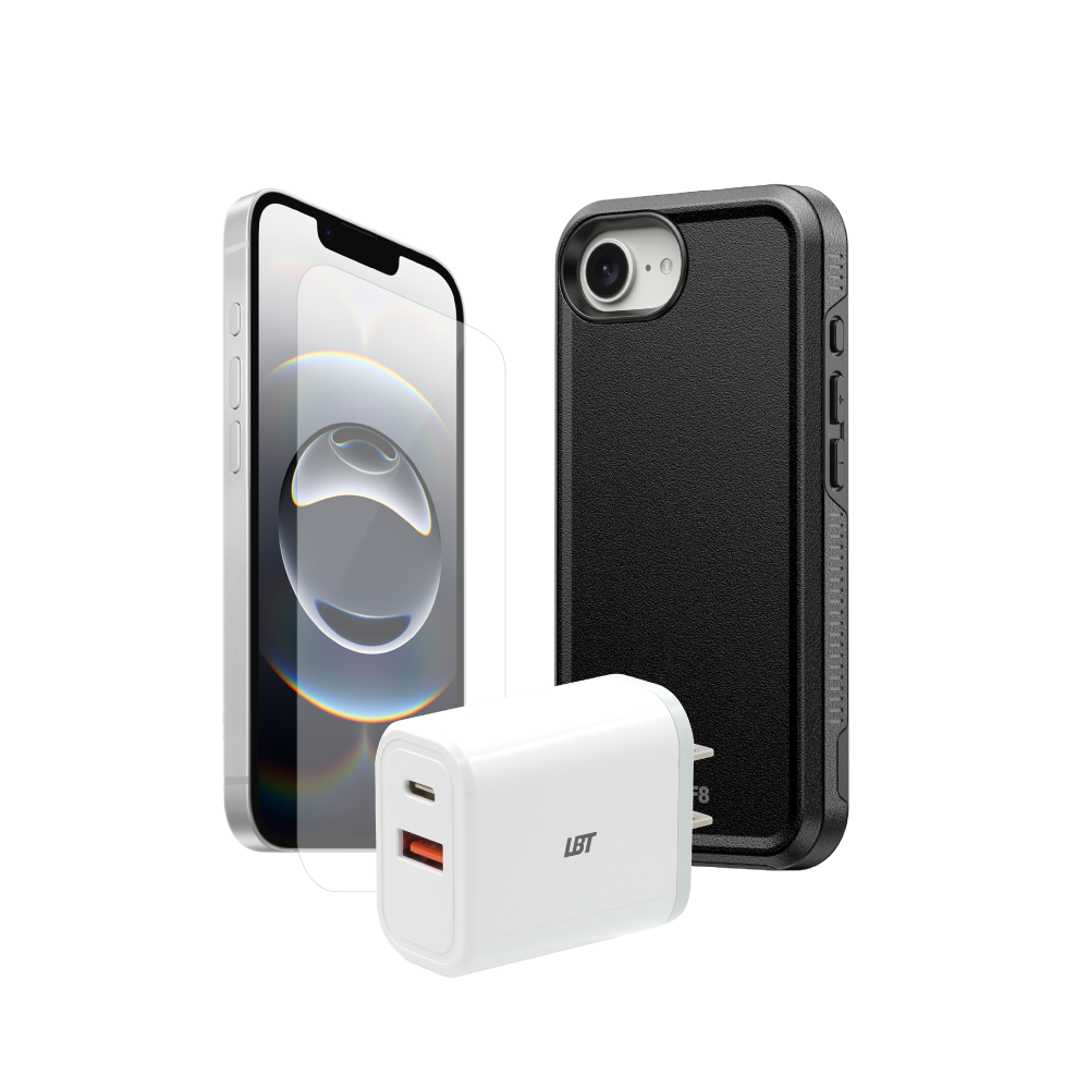 Pack 3-en-1 pour iPhone 16e : coque antichoc, verre trempé, chargeur PD 30 W