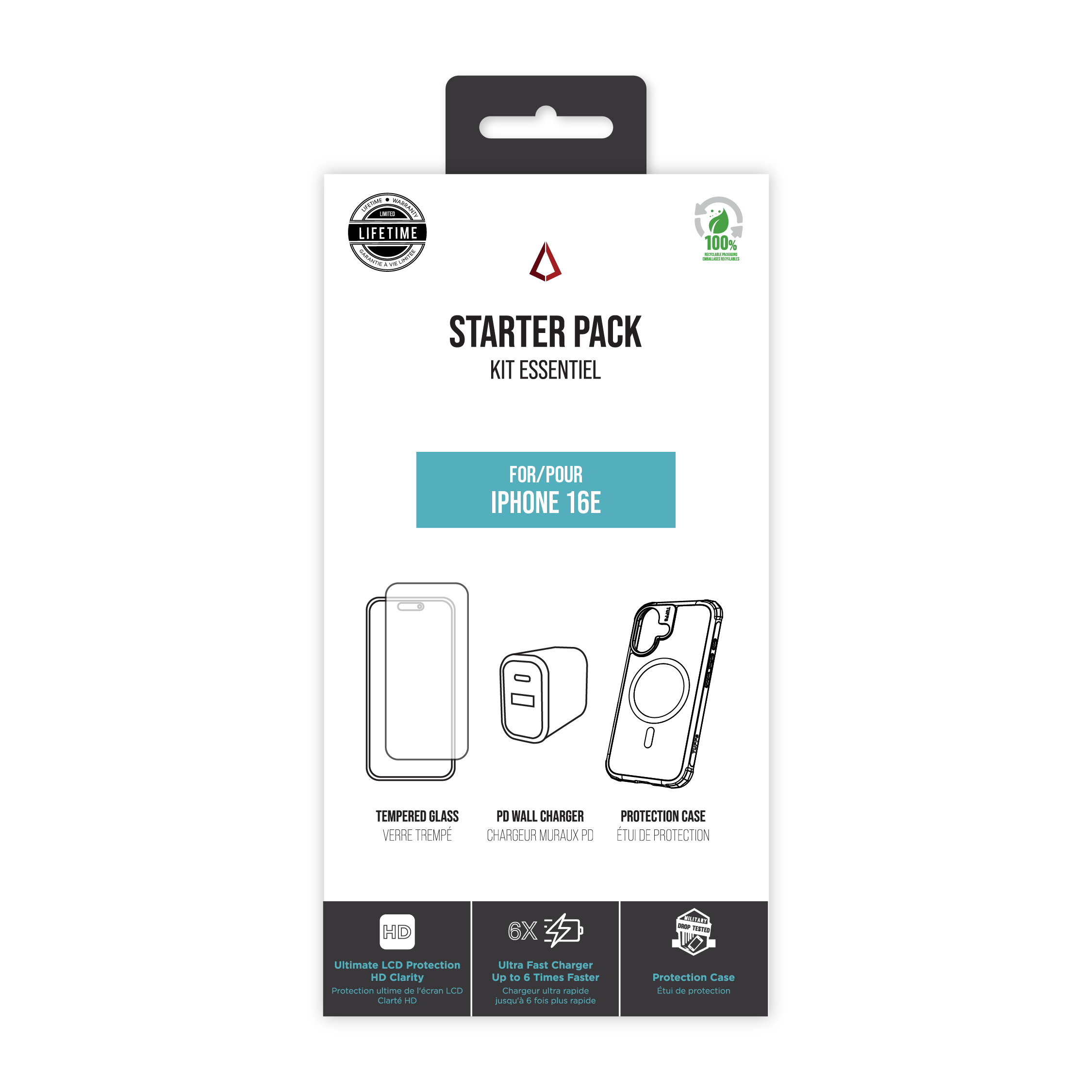 iPhone 17e / 16e 3-in-1 Starter Pack - Clear Mag Case, Tempered Glass, 30W2 PD Charger